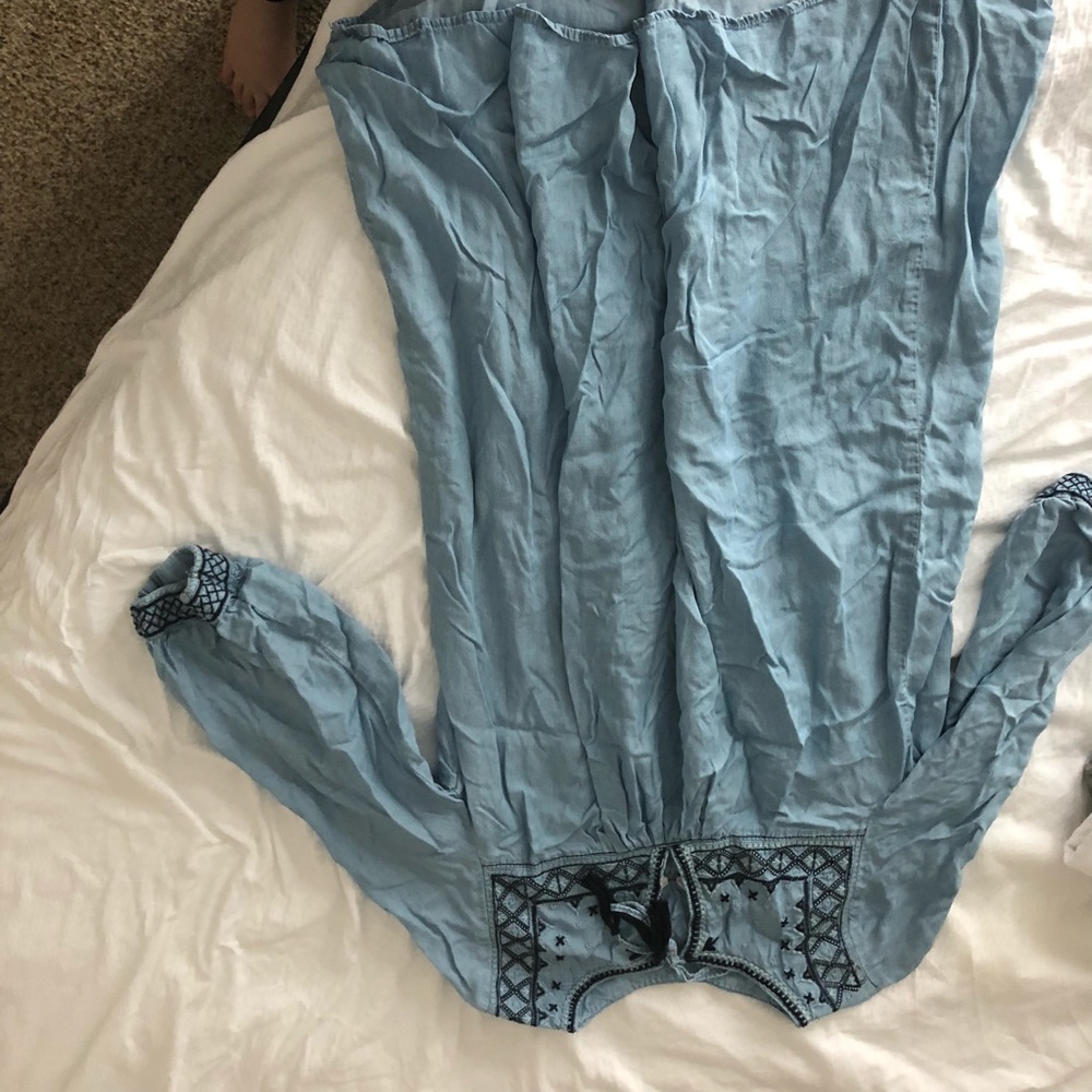 blue flowy dress with design